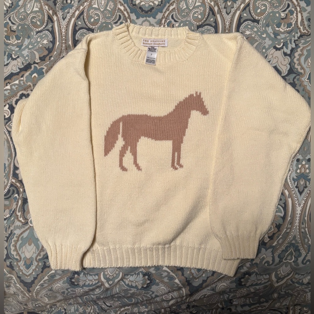 NWOTBeaufort Bonnet Co Cream Sweater with Horse Design Size 7